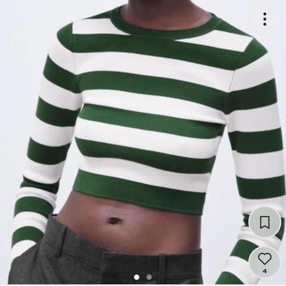 Zara Tops - Zara Green and White Striped Crop Top